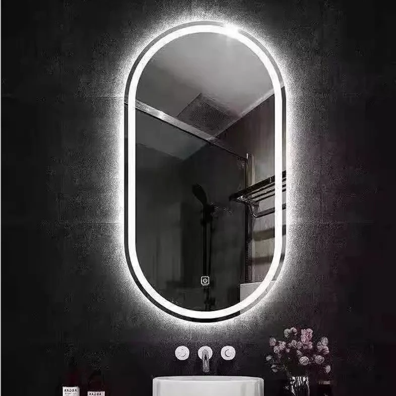 원형 화장실 중국어 아치 라운드 LED 거울 장식 벽 대형 전체 길이 스티커 벽 LED 빛 화장대 거울 욕실