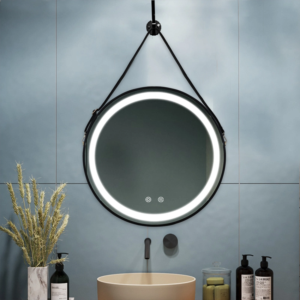 남자 뜨거운 판매 욕실 거울 60cm 80cm 호텔 장식 현대 라운드 벽 Anti-Fog 욕실 거울 LED
