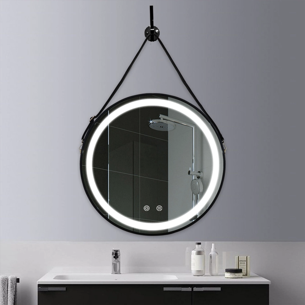 남자 뜨거운 판매 욕실 거울 60cm 80cm 호텔 장식 현대 라운드 벽 Anti-Fog 욕실 거울 LED