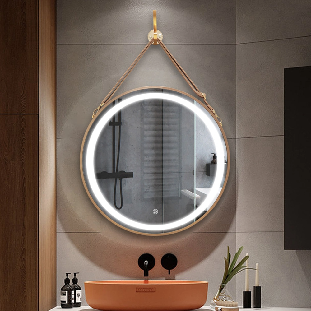 남자 뜨거운 판매 욕실 거울 60cm 80cm 호텔 장식 현대 라운드 벽 Anti-Fog 욕실 거울 LED